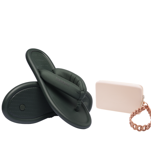 Kit Havaianas para elas: Maxi Puffed Verde Oliva + Mini Bag Chains