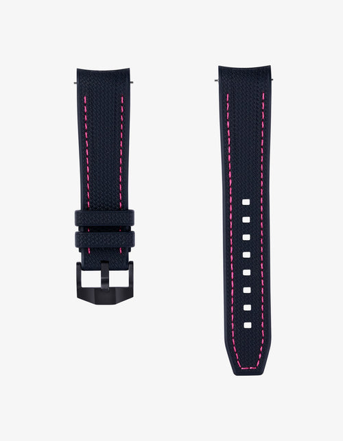 Curved Vertech Rubber Strap - Black & Pink Stitches