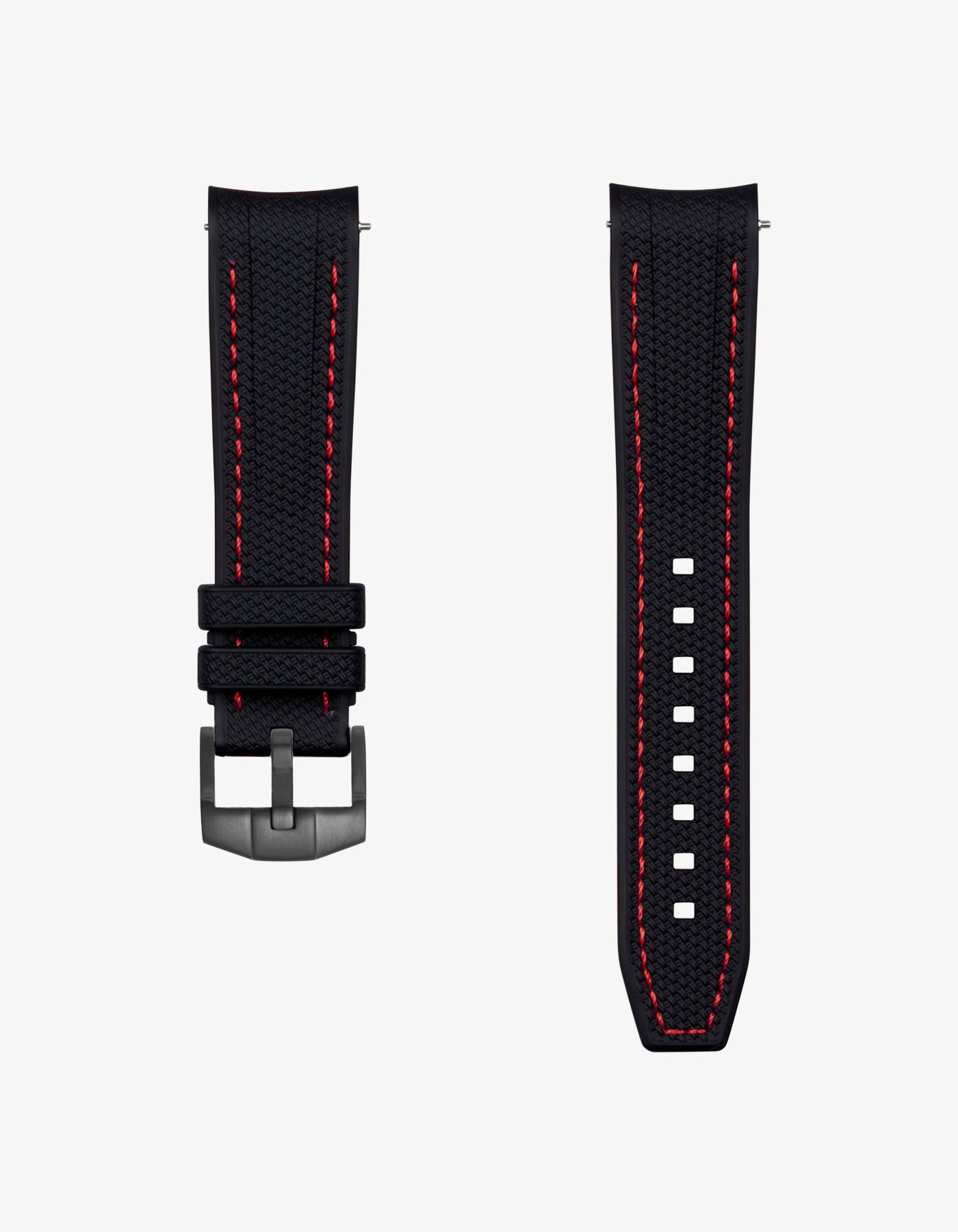 Curved Vertech Rubber Strap - Black & Red Stitches