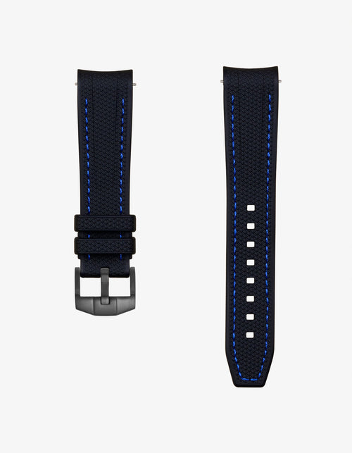 Curved Vertech Rubber Strap - Black & Blue Stitches