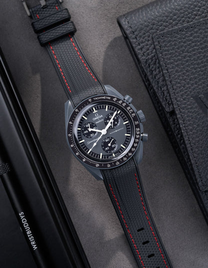 Curved Vertech Rubber Strap - Black & Red Stitches