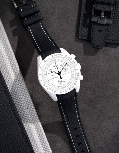 Curved Vertech Rubber Strap - Black & White Stitches