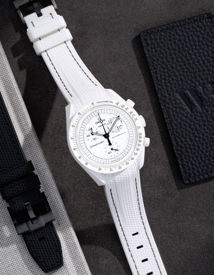 Curved Vertech Rubber Strap - White & Black Stitches