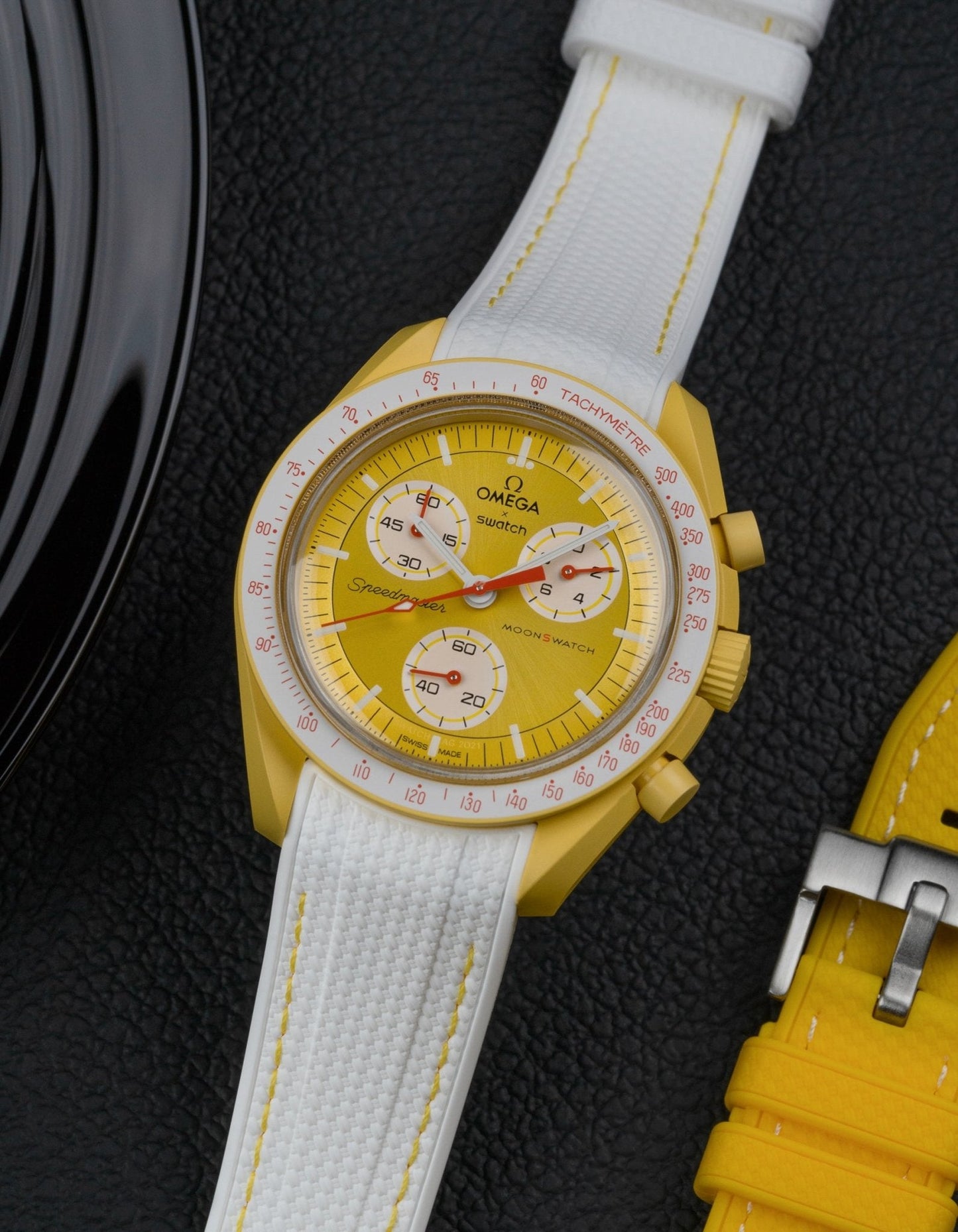 Curved Vertech Rubber Strap - White & Yellow Stitches