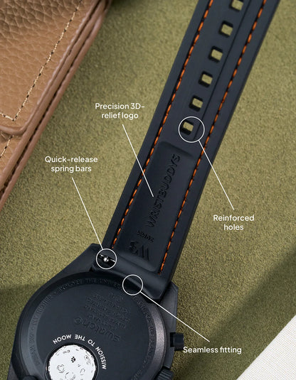 Curved Vertech Rubber Strap - Black & Orange Stitches