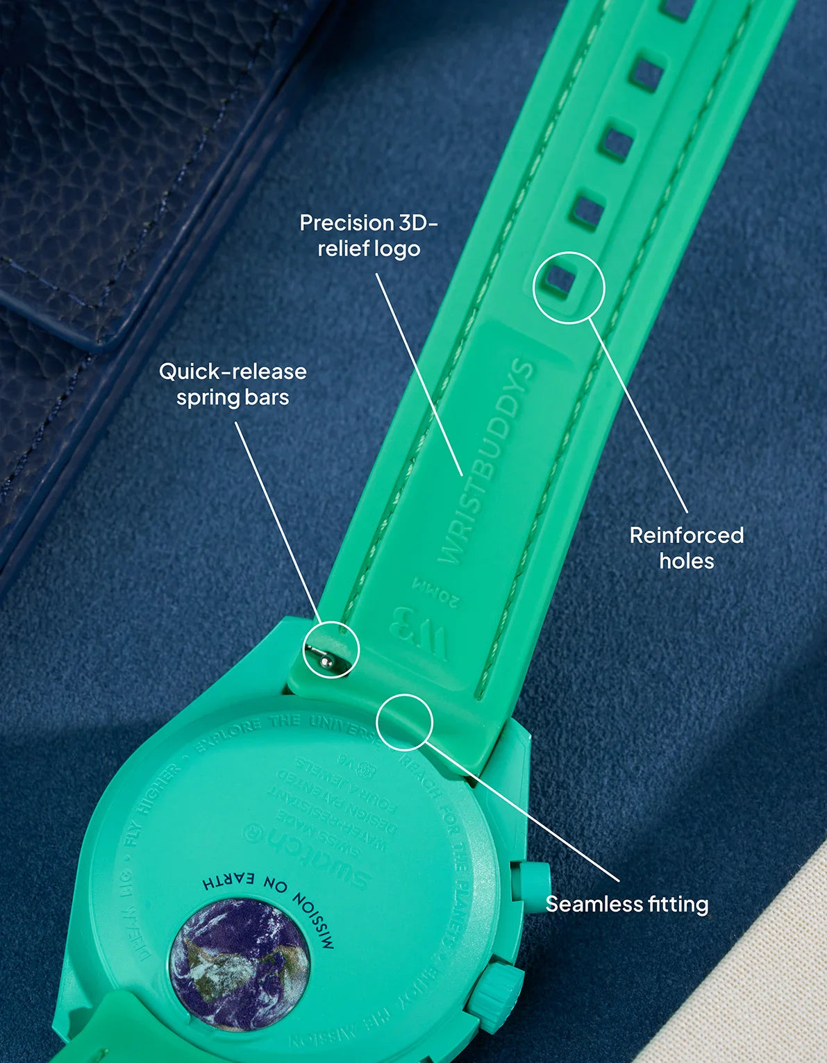 Curved Vertech Rubber Strap - Polar Lights Green