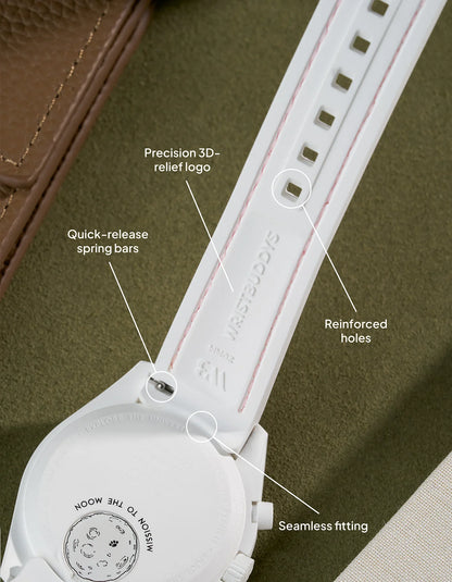 Curved Vertech Rubber Strap - White & Pink Stitches