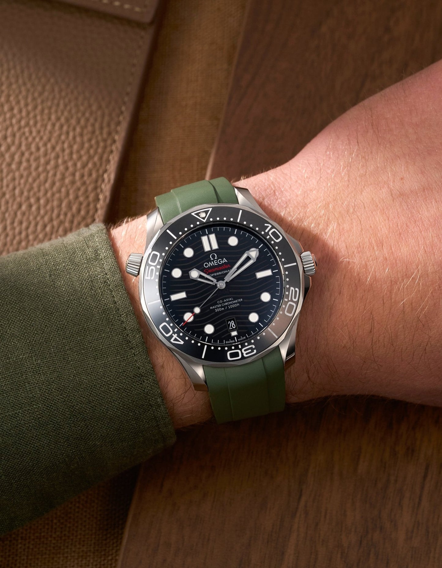FKM Rubber Strap for Omega Seamaster 300 Diver - Military Green