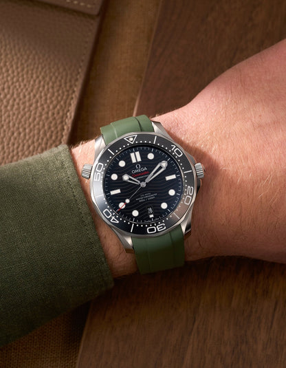 FKM Rubber Strap for Omega Seamaster 300 Diver - Military Green