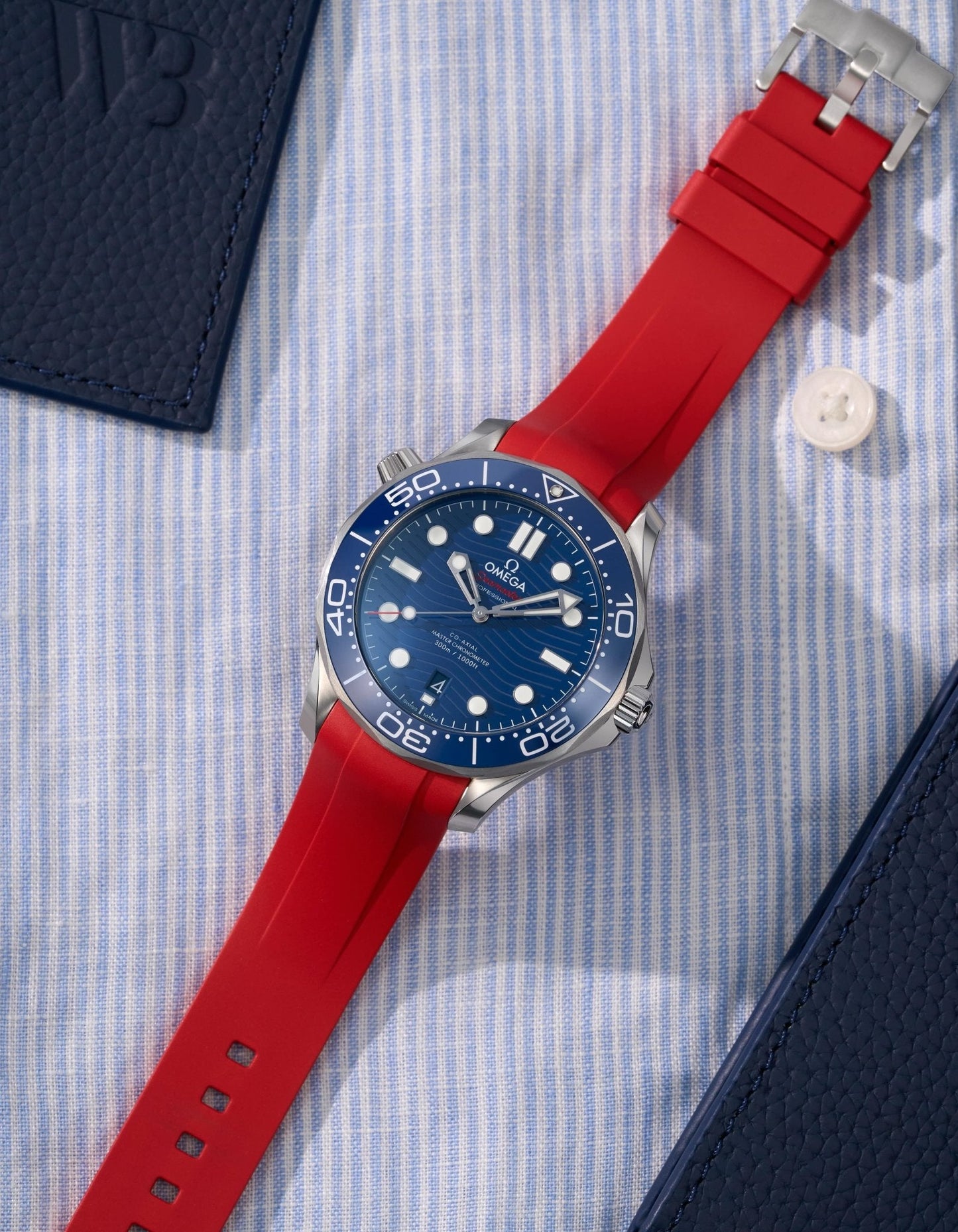 FKM Rubber Strap for Omega Seamaster 300 Diver - Red