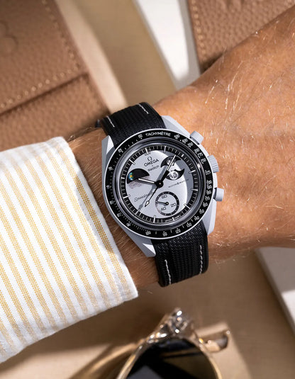 Curved Vertech Rubber Strap - Black & White Stitches