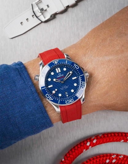 FKM Rubber Strap for Omega Seamaster 300 Diver - Red