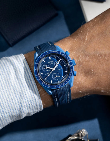 Curved Vertech Rubber Strap - Blue & White Stitches
