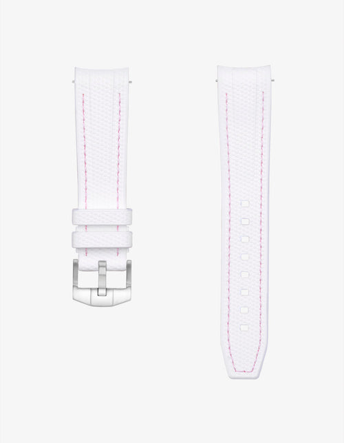Curved Vertech Rubber Strap - White & Pink Stitches