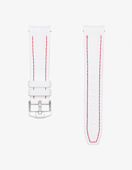 Curved Vertech Rubber Strap - White & Red Stitches